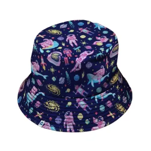 Astronaut Pixels Outer Space Purple Blue Bucket Hat