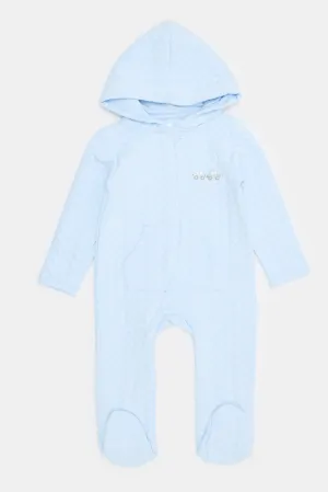 Baby Blue Jacquard Hooded Sleepsuit