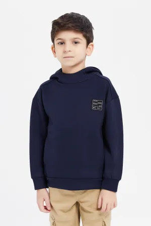 Boys Navy Oversized Hooded Sweatshirt