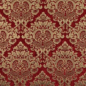 Chenille Upholstery Damask Ruby Red Gold Print Cleopatra  fabric By The Yard