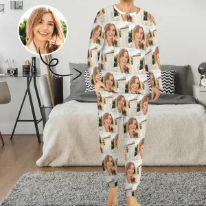 Custom Photo Nightwear Long Sleeve Pjs for Him Personalized Face Girlfriend Men's Pajamas