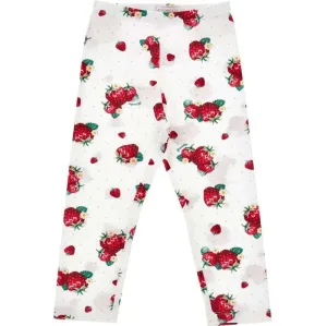 Girls White Strawberry Leggings