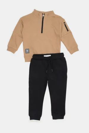 Infant Boys Beige And Black Jogging Suit (2 Piece)