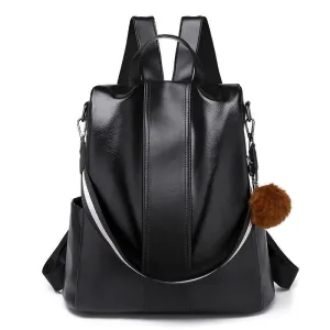 Large Capacity PU Female Shoulder Backpack Retro