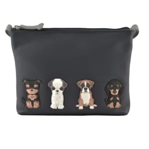 Mala Leather Grey Best Friends Sitting Dogs Midi Cross Body Bag