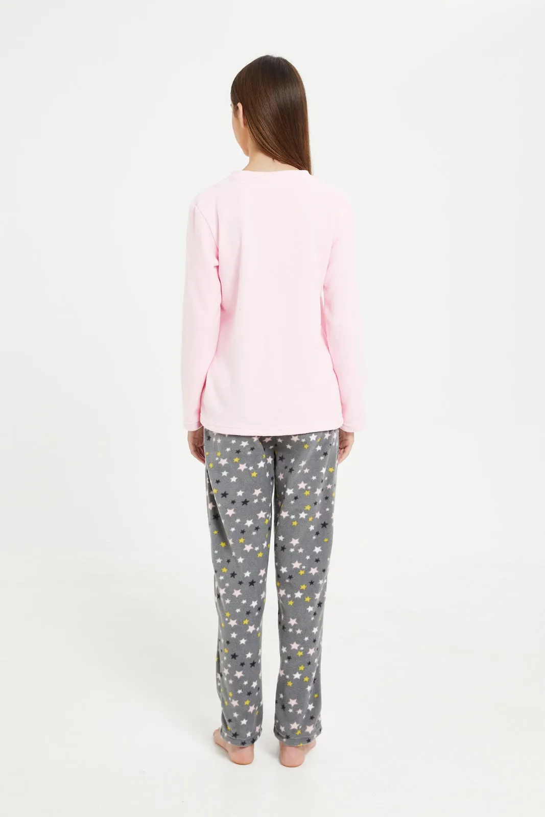 Senior Girls Pink And Grey Pyjama Set(2 Piece)