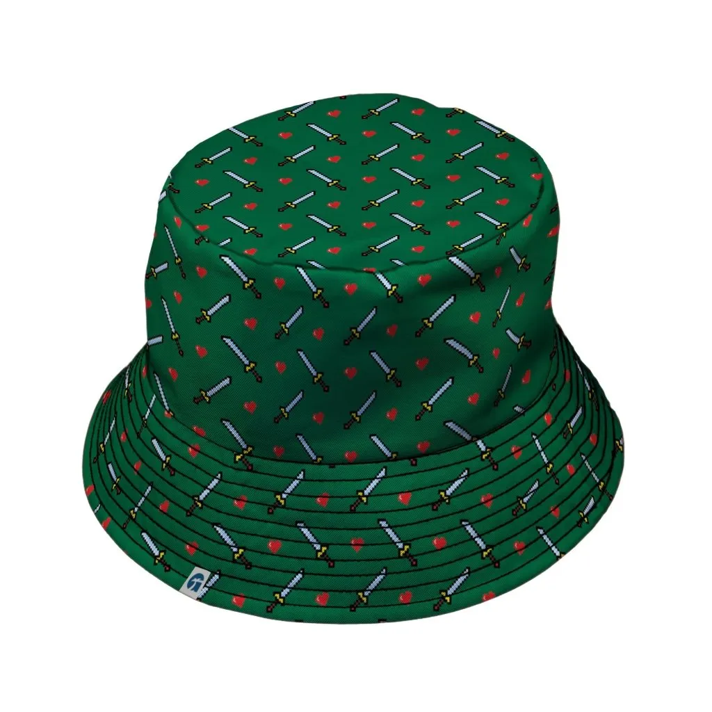 Sword and Hearts Video Game Green Bucket Hat