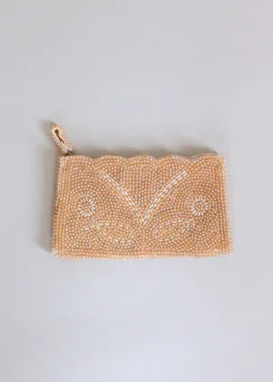 Vintage 1950s Pearl Beaded Evening Clutch Purse