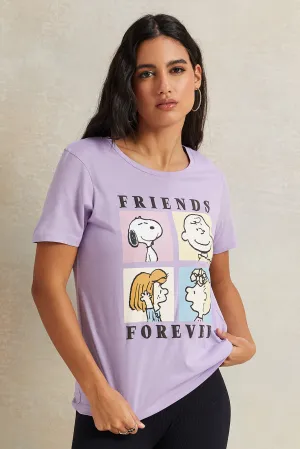 Women Lilac Snoopy Printed T-Shirt