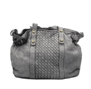 Woven Grey Super Soft Washed Calf Leather Handbag Made In Italy