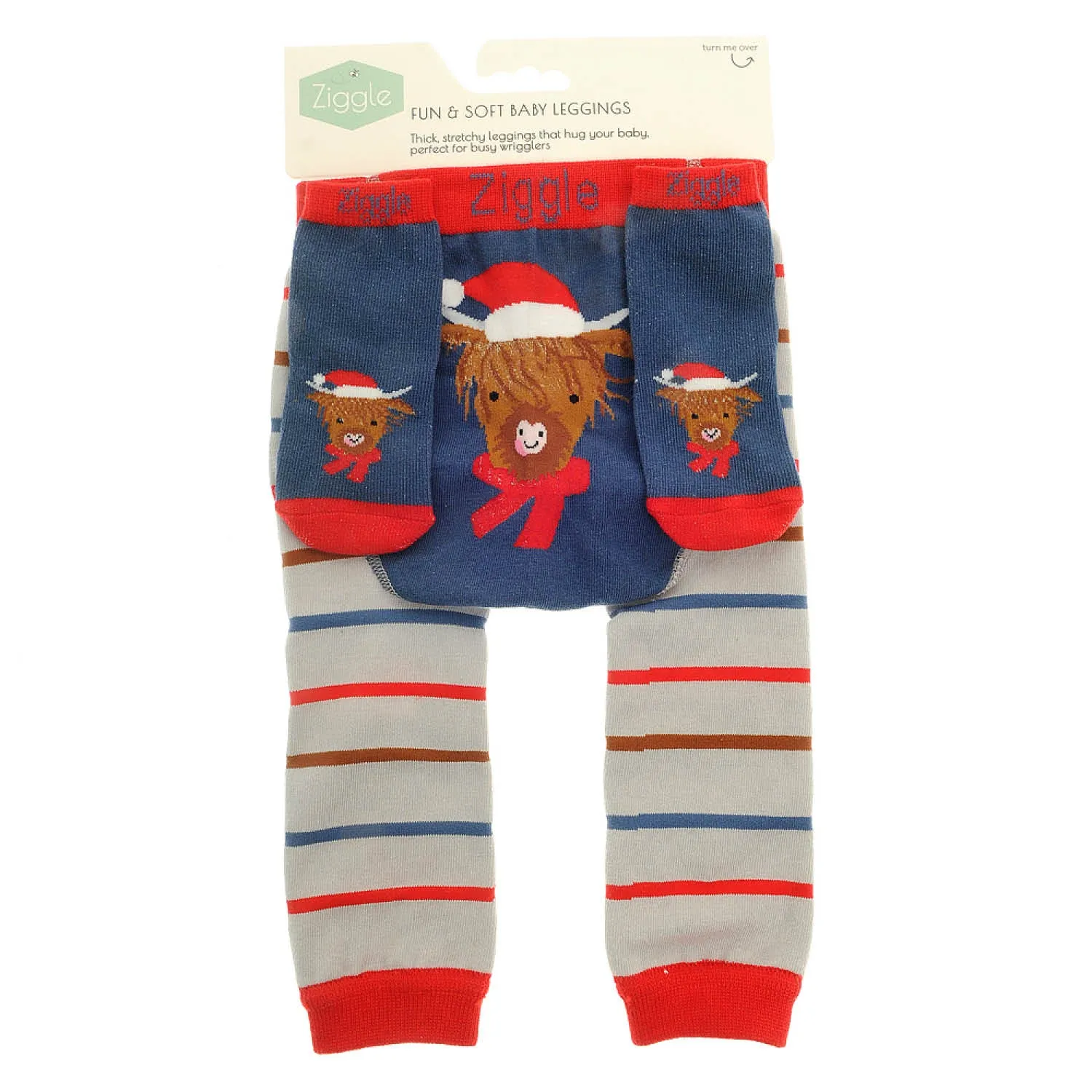 Ziggle Baby 0-6 Months Highland Cow Christmas Leggings & Socks Set